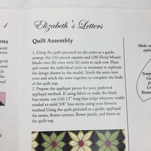 Henry Glass & Co Elizabeths Letters Quilt Pattern 63" x 63" Roses - Picture 4 of 5